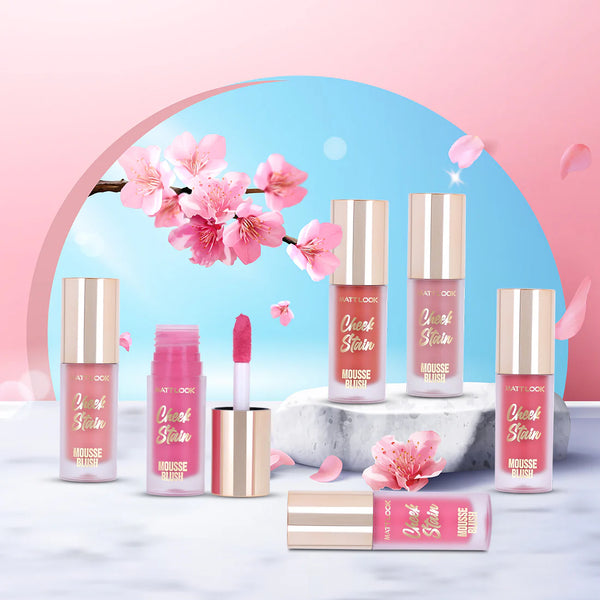 Mattlook Cheek Stain Mousse Blush, Infused with Hyaluronic acid and Vitamin E, Long lasting formula, Natural Radiant finish