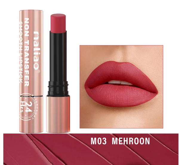 Maliao Non-Transfer Lipstick: Velvety Soft, 24hr Long-Lasting, Waterproof Color