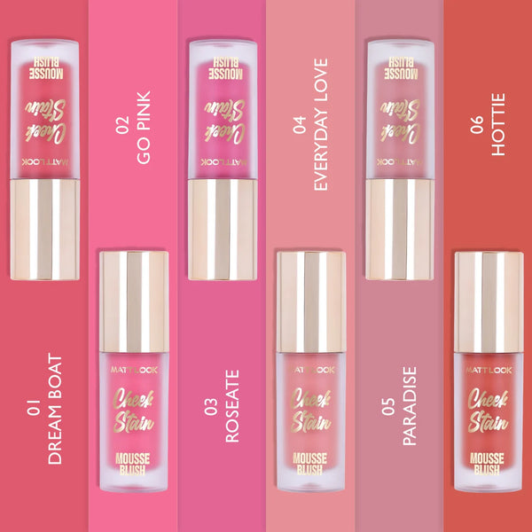 Mattlook Cheek Stain Mousse Blush, Infused with Hyaluronic acid and Vitamin E, Long lasting formula, Natural Radiant finish