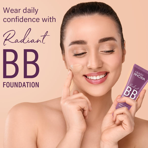 Hilary Rhoda Radiant BB Foundation | Ultra-Creamy & Lightweight Formula | 9 to 5 Stay | Hides Blemishes & Dark Spots | Blends Easily | Daily Wear BB Cream | Dewy Finish | 60g