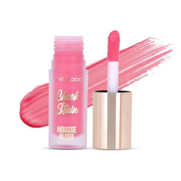 Mattlook Cheek Stain Mousse Blush, Infused with Hyaluronic acid and Vitamin E, Long lasting formula, Natural Radiant finish