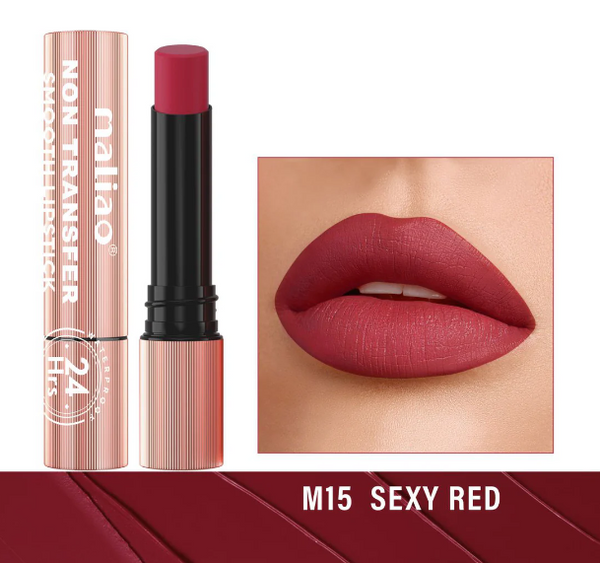 Maliao Non-Transfer Lipstick: Velvety Soft, 24hr Long-Lasting, Waterproof Color
