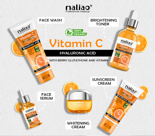 Maliao Makeup 5 Piece Organic Vitamin C Skin Care Set ( Sunscreen + Serum + Face Wash + Whitening Cream + Toner ) 330g