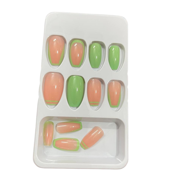 Long STILETTO False Nails Pre-designed 12 pieces with 12 glue tabs