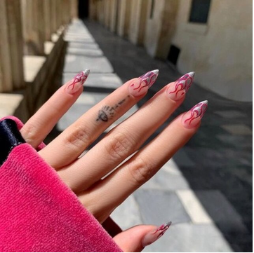 Long STILETTO False Nails Pre-designed 12 pieces with 12 glue tabs