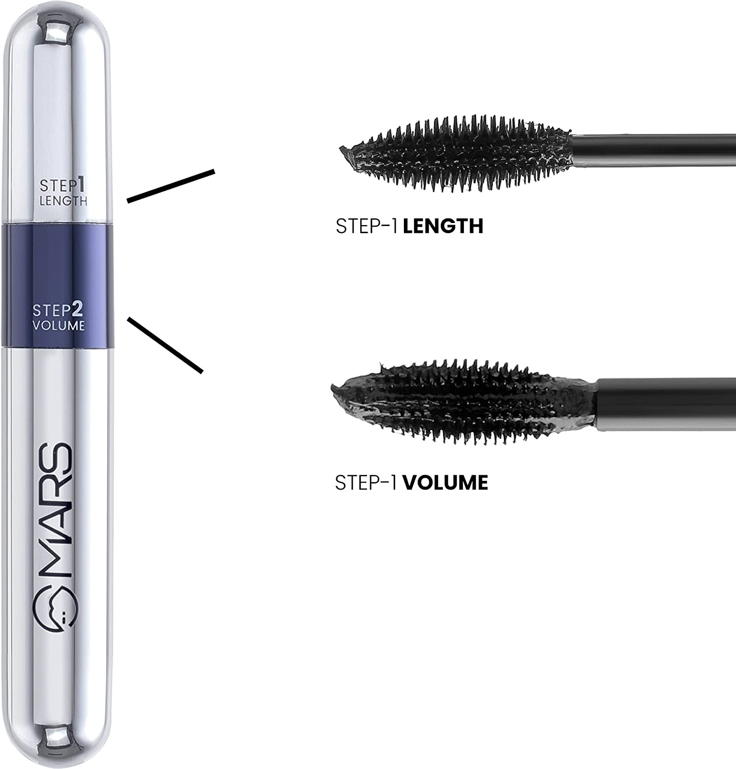 MARS 2 Step Volumizing & Lengthening Long Lasting Double Trouble Mascara 15 ml (Jet Black)