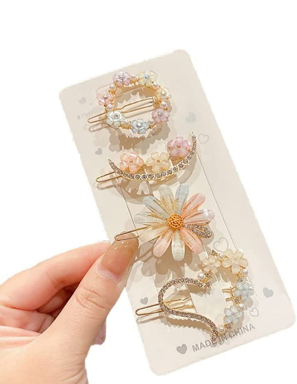 Fancy Premium Quality Flower Hair Pins pack of 4 pcs Hair Clip (Multi-colour)