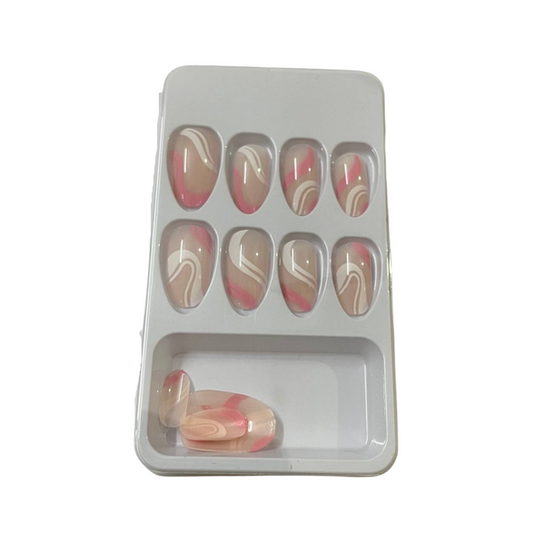 Long STILETTO False Nails Pre-designed 12 pieces with 12 glue tabs