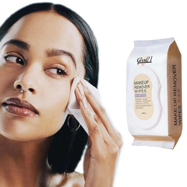 Glam21 Makeup Remover Wipes| Fragrance Free Pre Moisturized 100% Cotton Fabric For Face Cleansing| Suitable For All Skin-28pc