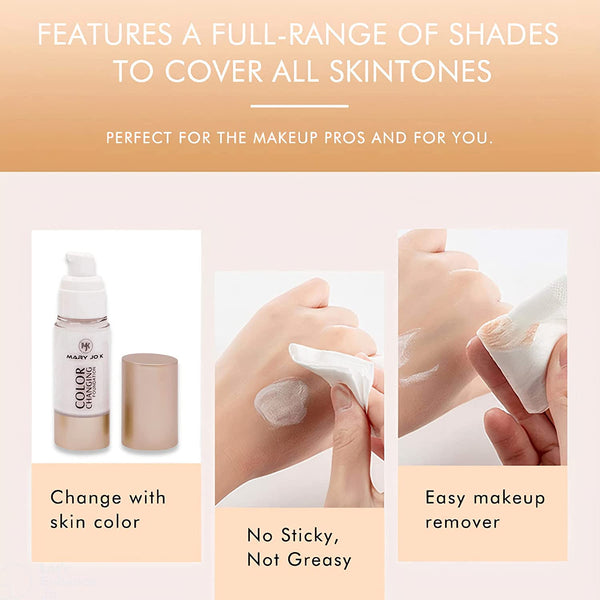 Mary Jo K Color Changing Foundation Liquid Water proof Satin Finish Foundation (White, 20 ml)
