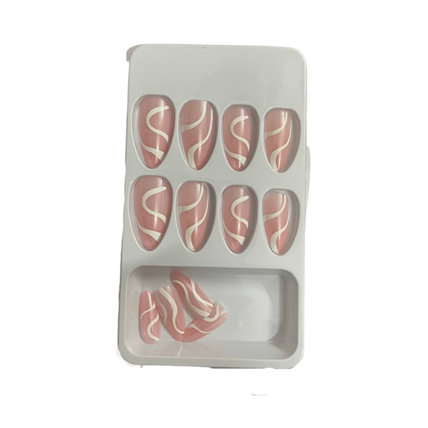 Long STILETTO False Nails Pre-designed 12 pieces with 12 glue tabs