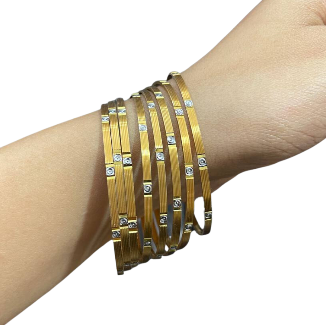 Gold Lookalike Bangle Set with Intricate Rhodium Work 8 Pieces