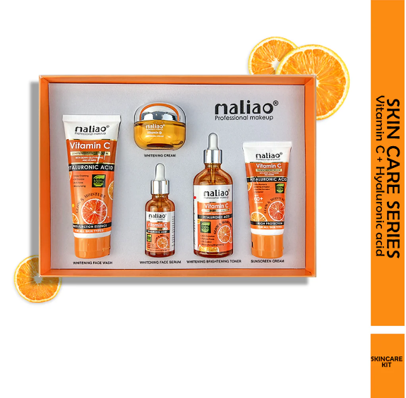 Maliao Makeup 5 Piece Organic Vitamin C Skin Care Set ( Sunscreen + Serum + Face Wash + Whitening Cream + Toner ) 330g