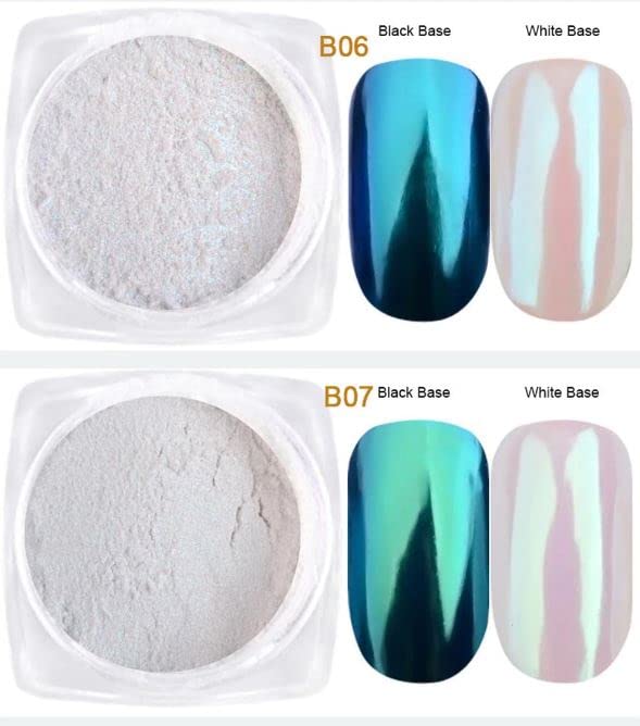 Pearl Mermaid Colorful Nail Powder Fairy White Gloss Nails Art Pigment UV Gel Polish Mirror Chrome Dust (7 Pieces)