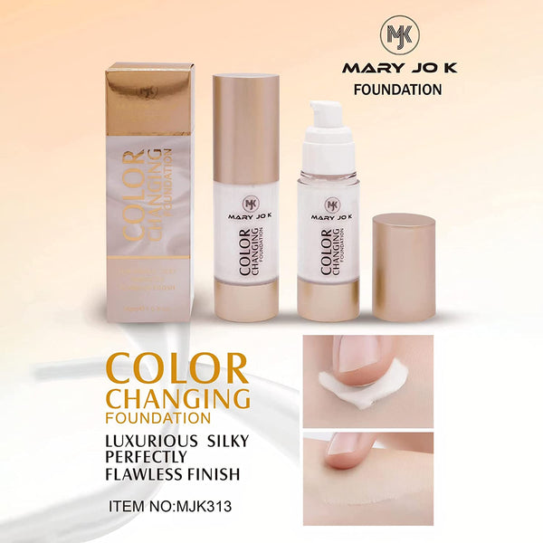 Mary Jo K Color Changing Foundation Liquid Water proof Satin Finish Foundation (White, 20 ml)