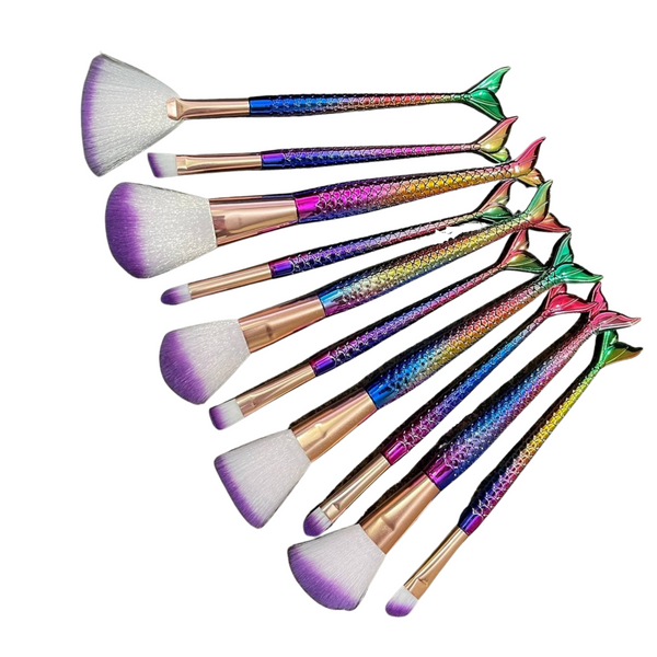 FISH HANDLE BRUSH SET FOR FACE AND EYES 10 BRUSHES