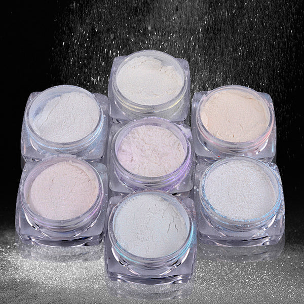 Pearl Mermaid Colorful Nail Powder Fairy White Gloss Nails Art Pigment UV Gel Polish Mirror Chrome Dust (7 Pieces)